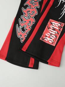 ROMWE MEN Street Life Men's Casual Angel Letter Print Hoodie & Sweatpants Tracksuit, Autumn/Winter - Red - View 4