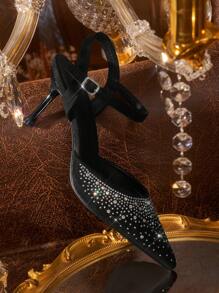 CUCCOO TILAWA Sandales à talon haut à bout pointu et dos ouvert entièrement ornées de strass, chaussures de soirée sexy pour femmes pour la Saint-Valentin