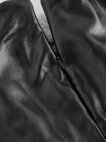 SHEIN MOD 黑白蓬松PU皮革长袖西装外套和迷你裙两件套，秋冬 - 黑色 - 查看 5