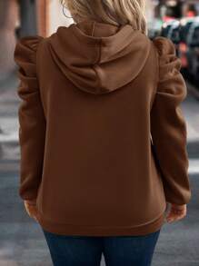 SHEIN LUNE Áo nỉ trùm đầu tay bồng màu trơn cỡ lớn thường ngày, dành cho quần áo mùa thu đông - màu nâu - Xem 2