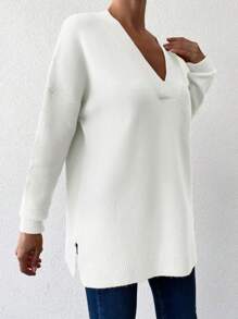 EURMUSE Jersey de cuello V de hombros caídos - Blanco - Ver 3