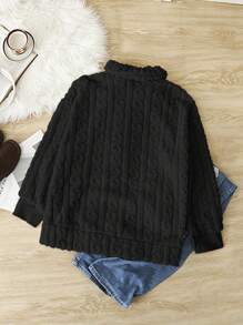 SHEIN Frenchy Plus Size Women's Casual Simple Fluffy Long Sleeve Jacket,Winter Clothes - Black - View 4