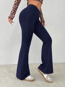 SHEIN PETITE Pantalones acampanados de cintura alta en unicolor simple