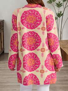 EMERY ROSE 大码女式乡村民族风花卉印花翻领单排扣长款夹克，女士冬装 - 彩色 - 查看 2