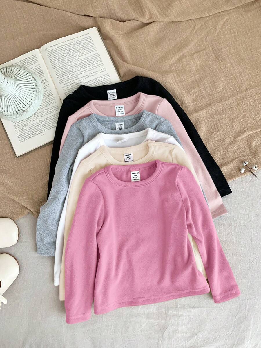 SHEIN LMoss Kids 6pcs/Set LMoss Baby Girl Multifunctional Elastic Knitted Solid Color Long Sleeve Base Layer Tops, Versatile For Autumn/Winter - Multicolor - View 1