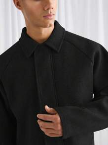 Manfinity VCAY 男士宽松休闲翻领长袖夹克，适合秋冬季 - 黑色 - 查看 6