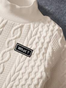 SHEIN Leap Crew Young Boy Interlocking Cable Knit Letter Graphic Stand Collar Sweatshirt - Apricot - View 3