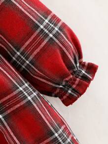 Cozy Pixies Young Girl Colorful Plaid Contrast Ruffle Hem Waist Fit Long Sleeve Dress - Red - View 6