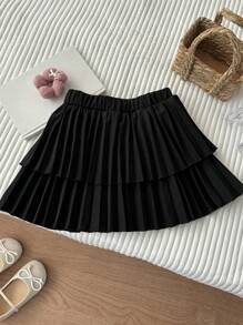 DAZY Young Girl Casual Versatile Simple Solid Pleated Skirt,Girls Summer Outfits - Black - View 3