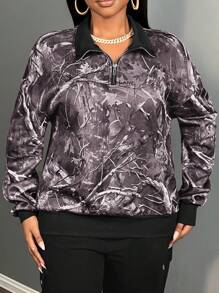 Slaydiva Sudadera con capucha de ajuste holgado con estampado de camuflaje, de estilo minimalista y casual para mujer en otoño/invierno