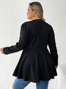 SHEIN CURVE+ Camiseta de mujer de talla grande de cuello en V elegante, de manga larga y cintura ceñida, apta para primavera, verano, otoño e invierno