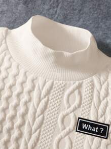 SHEIN Leap Crew Young Boy Interlocking Cable Knit Letter Graphic Stand Collar Sweatshirt - Apricot - View 7