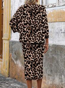 SHEIN LUNE 女士休闲豹纹两件套女士装，适合秋冬季