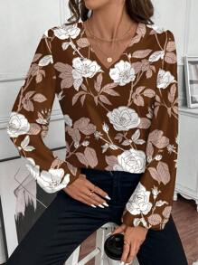 Whitebread Áo sơ mi họa tiết hoa thường ngày màu nâu dành cho nữ, thanh lịch cho mùa thu/đông, ngày lễ, năm mới, kỳ nghỉ, ngày lễ tình nhân, mùa xuân, lễ hội - màu nâu - Xem 3
