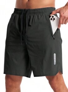 Manfinity Sport Corelite Bộ 2 quần short nam phong cách bạn trai có dây rút màu đen và xám đậm có túi thể thao và khóa kéo, đơn giản và phong cách - màu đen - Xem 4