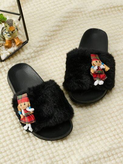 1 Pair Girls' Comfortable, Fashionable, Casual, Lightweight, Non-Slip, Indoor/Outdoor Plush Slippers, Suitable For Spring, Summer, Autumn