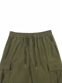 Manfinity Hypemode Men Flap Pocket Side Drawstring Waist Cargo Pants , Corduroy - Army Green - View 5