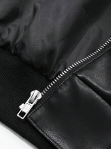 Dazy-Less Áo khoác PU rộng rãi cho nữ, Áo gió dài tay thường ngày cho mùa thu - màu đen - Xem 8