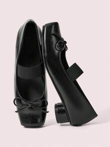 CUCCOO DOLLMOD 女士方头高跟玛丽珍鞋，经典复古风格，粗圆筒鞋跟和交叉带新年假期 - 黑色 - 查看 2