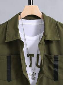 SHEIN Teen Boy Cool Vest, Short Sleeve T-Shirt & Cargo Pants Three-Piece Set - Army Green - View 3