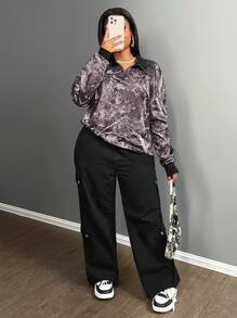 Slaydiva Sudadera con capucha de ajuste holgado con estampado de camuflaje, de estilo minimalista y casual para mujer en otoño/invierno