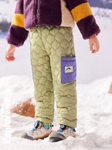 SHEIN 2 Pairs Young Boy Quilted Gourd Design Pants, Minimalist Casual Everyday Wear, Suitable For Winter