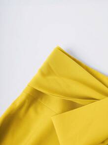 Olithes Women's Summer Casual Solid Color Belted Waist Yellow Skirt - Yellow - View 6