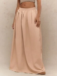 MISSGUIDED Nylon Parachute Fluffy Maxi Skirt - Apricot - View 1