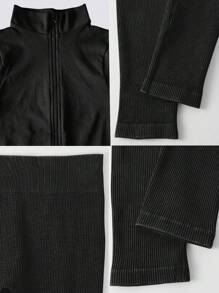 Easithlete Bộ đồ thể thao tập gym màu trơn liền mạch cho nữ - màu đen - Xem 6