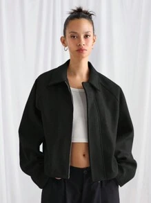 Manfinity VCAY 男士宽松休闲翻领长袖夹克，适合秋冬季 - 黑色 - 查看 2