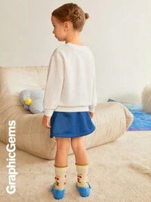 2 件套年轻女孩花卉印花圆领开叉长袖上衣和裙子 - 彩色 - 查看 2