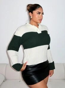 Zolique 休闲撞色条纹长袖毛衣，秋冬针织套头衫