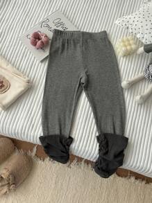 DAZY Mallas informales con cintura elástica y fruncido en contraste de color para niña - Gris - Ver 5