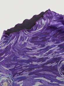 SHEIN MOD Mock Neck Marble Print Mesh Crop Blue Long Sleeve See-Through Starry Sky Top - Purple - View 3