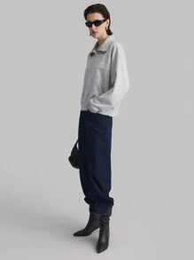 Ontre Women's Casual Solid Color Half-Zip Long Sleeve Sweatshirt, Versatile College Style, Suitable For All Seasons, Light Gray