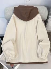 SHEIN Chaqueta ligera y cómoda de estilo universitario casual para adolescentes varones, práctica y versátil, con diseño a color por bloques con estampado de letras lindo, apropiada para uso diario, escuela, salidas y deportes en otoño e invierno
