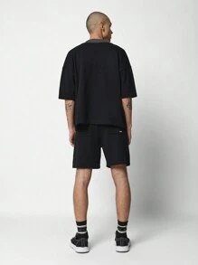 SUMWON 都市街头服饰针织夏季套装两件套纽扣前开襟衬衫搭配宽松短裤家居服运动休闲