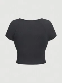 SHEIN MOD Plus Size Solid Color Bow Decor Fitted T-Shirt