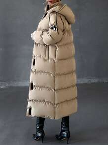 EURMUSE Hooded Relaxed Longline Padded Coat, Make You Feel Warm And Fashionable In Snowy Day - Coffee Brown - View 2