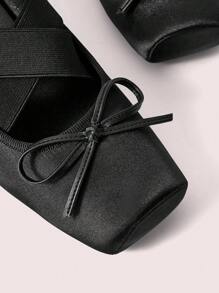 CUCCOO DOLLMOD 女士平底方头高跟玛丽珍鞋，圆柱形鞋跟交叉带经典复古风格情人节 - 黑色 - 查看 7