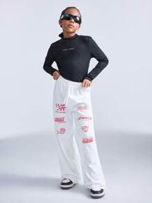 SHEIN Tween Girls Fall/Winter Back To School Sportswear Wide Leg Pants