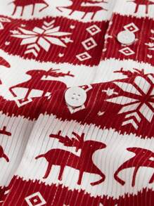 Manfinity VCAY Plus Size Men's Loose Loom Knit Reindeer & Snowflake Funny Graphic Colorful Print Christmas Long Sleeve Corduroy Shirt, For Vacation