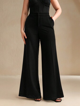 Anewsta Plusstorlekar för kvinnor, trendiga retro kostymbyxor med utsvängda ben