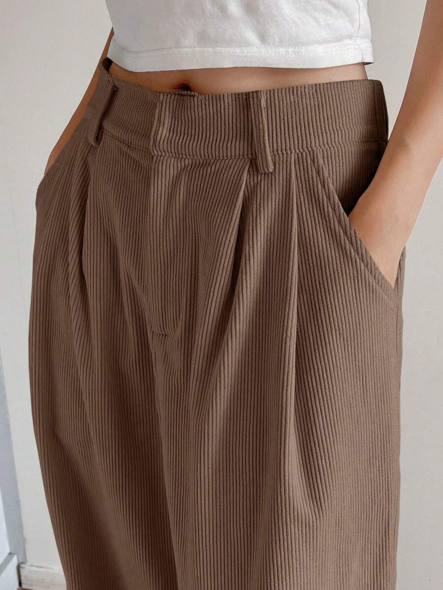 DAZY Women's Wideleg Pants With Pockets, Solid Color, Corduroy Material Fall,Winter - Coffee Brown - View 1