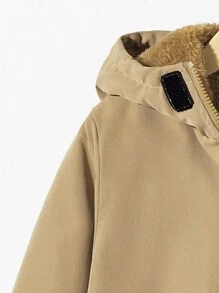 SHEIN Casual Long Loose Woven Young Boy Jacket,In Fall/Winter - Khaki - View 3