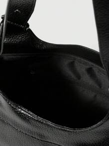 ROMWE Goth 时尚独特肩带 PU 皮革大容量女士单肩包，休闲日常收纳包 - 黑色 - 查看 5