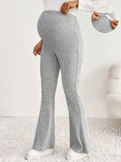 SHEIN Maternity Solid Color Casual Pants For Daily Wear