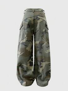 DAZY 女士休闲迷彩工装阔腿牛仔裤