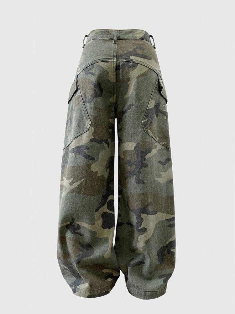 Women Casual Camouflage Cargo Wide Leg Jeans