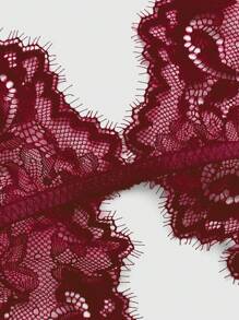 ROMWE Goth Body sexy romántico con tirantes calados de encaje para el Día de San Valentín